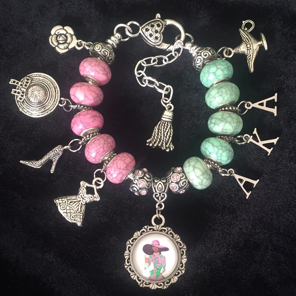 AKA Alpha Kappa Alpha Inspired Bracelet Pink Green - Picture 1 of 3